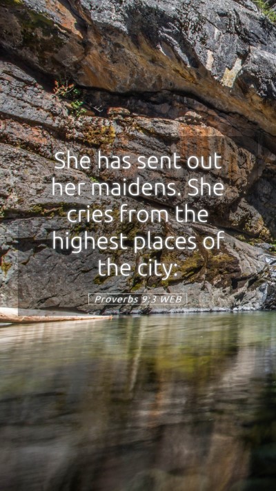 Picture 05 - Proverbs 9:3 WEB Mobile Phone Wallpaper - She has sent out her maidens. She cries from the - Mobile Bible Verse Wallpaper