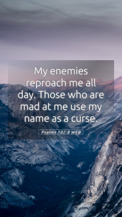 Picture 05 - Psalms 102:8 WEB Mobile Phone Wallpaper - My enemies reproach me all day. Those who are mad - Mobile Bible Verse Wallpaper