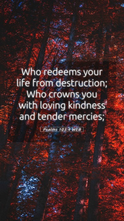 Picture 05 - Psalms 103:4 WEB Mobile Phone Wallpaper - Who redeems your life from destruction; Who - Mobile Bible Verse Wallpaper