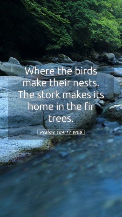Picture 05 - Psalms 104:17 WEB Mobile Phone Wallpaper - Where the birds make their nests. The stork makes - Mobile Bible Verse Wallpaper