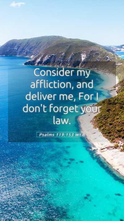 Picture 05 - Psalms 119:153 WEB Mobile Phone Wallpaper - Consider my affliction, and deliver me, For I - Mobile Bible Verse Wallpaper