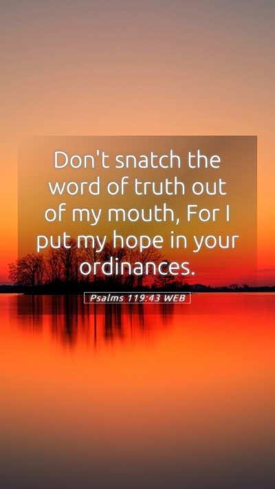 Picture 05 - Psalms 119:43 WEB Mobile Phone Wallpaper - Don't snatch the word of truth out of my mouth, - Mobile Bible Verse Wallpaper