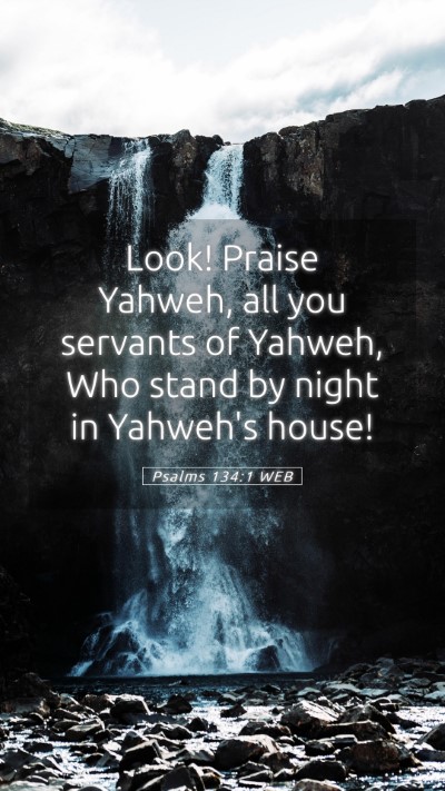 Picture 05 - Psalms 134:1 WEB Mobile Phone Wallpaper - Look! Praise Yahweh, all you servants of Yahweh, - Mobile Bible Verse Wallpaper