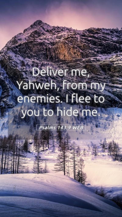 Picture 05 - Psalms 143:9 WEB Mobile Phone Wallpaper - Deliver me, Yahweh, from my enemies. I flee to - Mobile Bible Verse Wallpaper