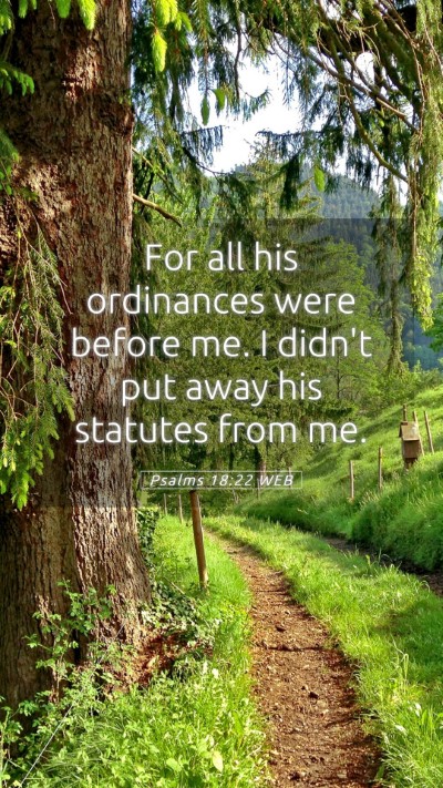 Picture 05 - Psalms 18:22 WEB Mobile Phone Wallpaper - For all his ordinances were before me. I didn't - Mobile Bible Verse Wallpaper