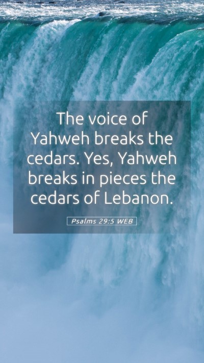 Picture 05 - Psalms 29:5 WEB Mobile Phone Wallpaper - The voice of Yahweh breaks the cedars. Yes, - Mobile Bible Verse Wallpaper