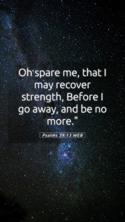 Picture 05 - Psalms 39:13 WEB Mobile Phone Wallpaper - Oh spare me, that I may recover strength, Before - Mobile Bible Verse Wallpaper