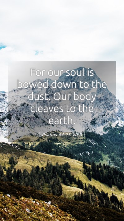 Picture 05 - Psalms 44:25 WEB Mobile Phone Wallpaper - For our soul is bowed down to the dust. Our body - Mobile Bible Verse Wallpaper