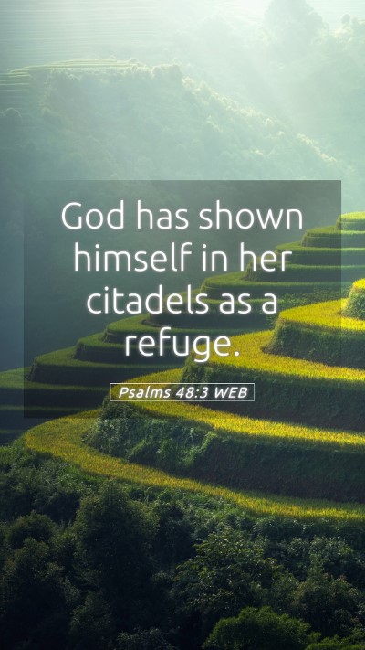 Picture 05 - Psalms 48:3 WEB Mobile Phone Wallpaper - God has shown himself in her citadels as a - Mobile Bible Verse Wallpaper