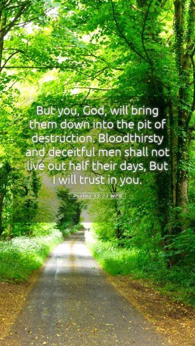 Picture 05 - Psalms 55:23 WEB Mobile Phone Wallpaper - But you, God, will bring them down into the pit - Mobile Bible Verse Wallpaper