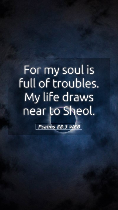 Picture 05 - Psalms 88:3 WEB Mobile Phone Wallpaper - For my soul is full of troubles. My life draws - Mobile Bible Verse Wallpaper