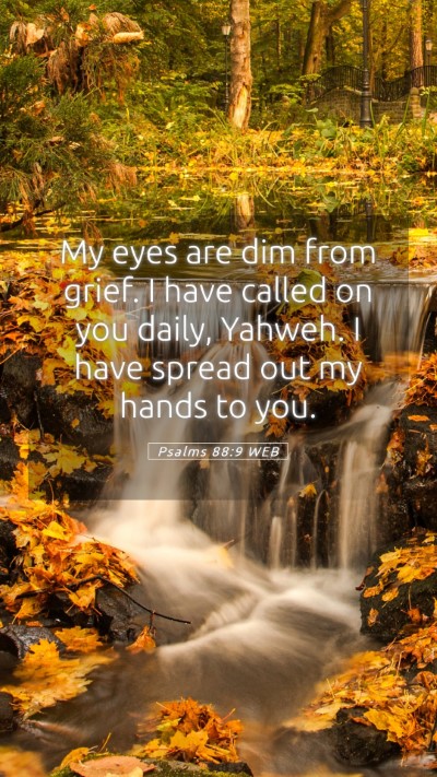 Picture 05 - Psalms 88:9 WEB Mobile Phone Wallpaper - My eyes are dim from grief. I have called on you - Mobile Bible Verse Wallpaper