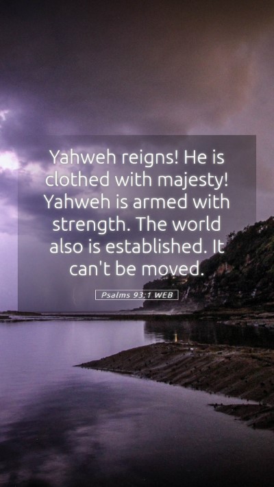 Picture 05 - Psalms 93:1 WEB Mobile Phone Wallpaper - Yahweh reigns! He is clothed with majesty! Yahweh - Mobile Bible Verse Wallpaper
