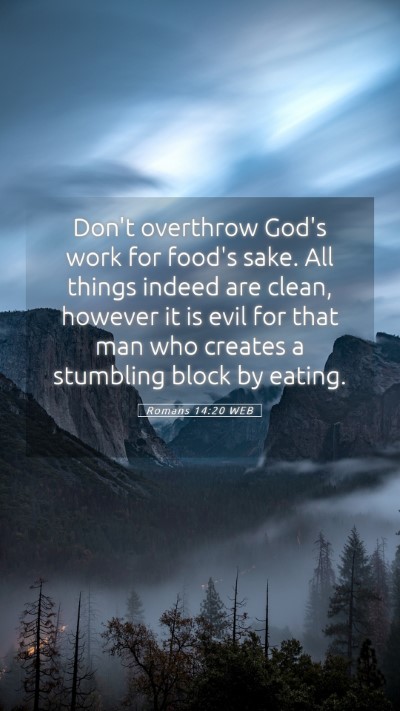 Picture 05 - Romans 14:20 WEB Mobile Phone Wallpaper - Don't overthrow God's work for food's sake. All - Mobile Bible Verse Wallpaper