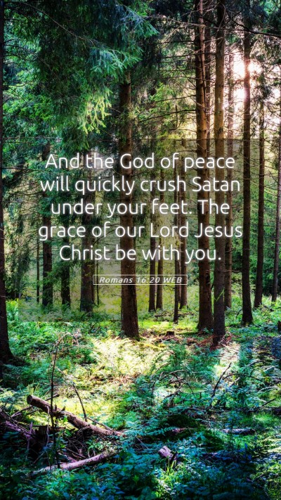 Picture 05 - Romans 16:20 WEB Mobile Phone Wallpaper - And the God of peace will quickly crush Satan - Mobile Bible Verse Wallpaper