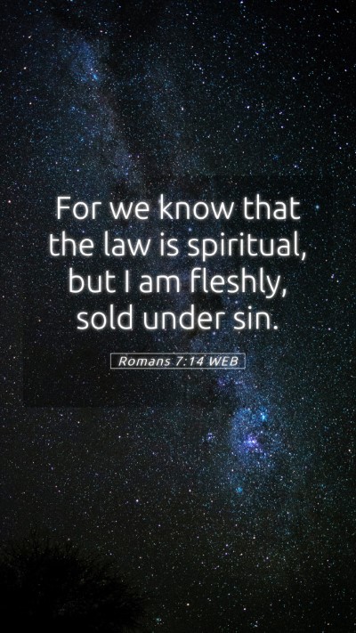 Picture 05 - Romans 7:14 WEB Mobile Phone Wallpaper - For we know that the law is spiritual, but I am - Mobile Bible Verse Wallpaper