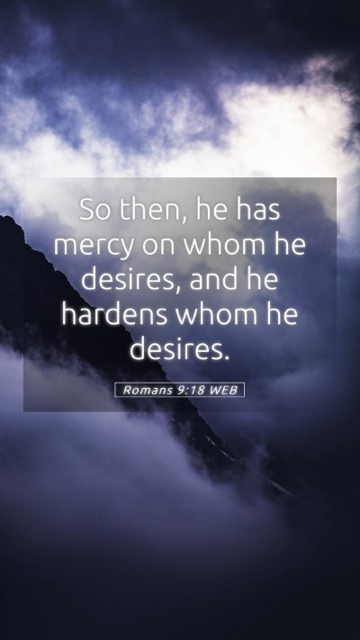 Picture 05 - Romans 9:18 WEB Mobile Phone Wallpaper - So then, he has mercy on whom he desires, and he - Mobile Bible Verse Wallpaper