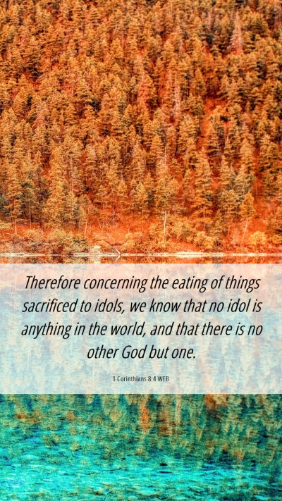 Picture 06 - 1 Corinthians 8:4 WEB Mobile Phone Wallpaper - Therefore concerning the eating of things - Mobile Bible Verse Wallpaper