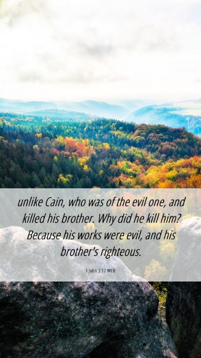 Picture 06 - 1 John 3:12 WEB Mobile Phone Wallpaper - unlike Cain, who was of the evil one, and killed - Mobile Bible Verse Wallpaper