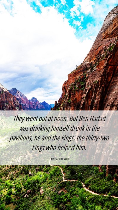 Picture 06 - 1 Kings 20:16 WEB Mobile Phone Wallpaper - They went out at noon. But Ben Hadad was drinking - Mobile Bible Verse Wallpaper
