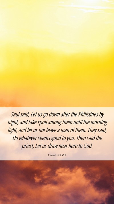 Picture 06 - 1 Samuel 14:36 WEB Mobile Phone Wallpaper - Saul said, Let us go down after the Philistines - Mobile Bible Verse Wallpaper