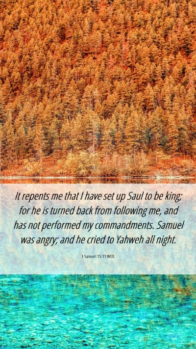 Picture 06 - 1 Samuel 15:11 WEB Mobile Phone Wallpaper - It repents me that I have set up Saul to be king; - Mobile Bible Verse Wallpaper