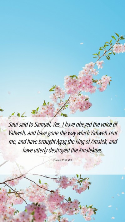 Picture 06 - 1 Samuel 15:20 WEB Mobile Phone Wallpaper - Saul said to Samuel, Yes, I have obeyed the voice - Mobile Bible Verse Wallpaper