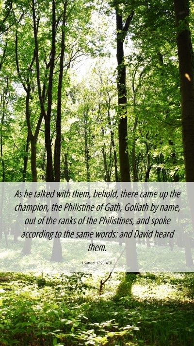 Picture 06 - 1 Samuel 17:23 WEB Mobile Phone Wallpaper - As he talked with them, behold, there came up the - Mobile Bible Verse Wallpaper