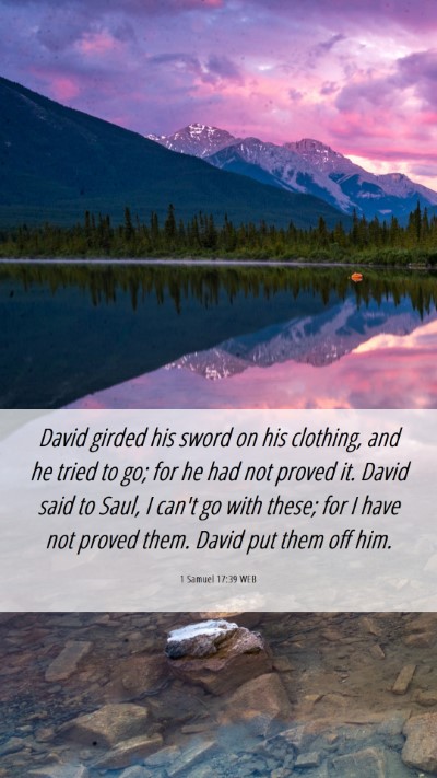 Picture 06 - 1 Samuel 17:39 WEB Mobile Phone Wallpaper - David girded his sword on his clothing, and he - Mobile Bible Verse Wallpaper