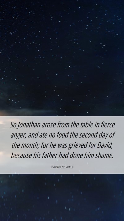 Picture 06 - 1 Samuel 20:34 WEB Mobile Phone Wallpaper - So Jonathan arose from the table in fierce anger, - Mobile Bible Verse Wallpaper