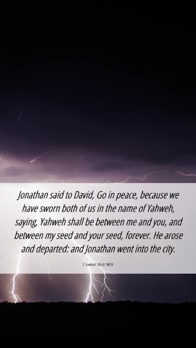 Picture 06 - 1 Samuel 20:42 WEB Mobile Phone Wallpaper - Jonathan said to David, Go in peace, because we - Mobile Bible Verse Wallpaper