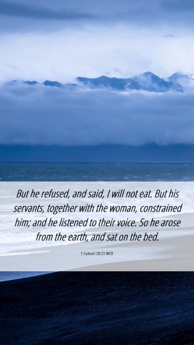 Picture 06 - 1 Samuel 28:23 WEB Mobile Phone Wallpaper - But he refused, and said, I will not eat. But his - Mobile Bible Verse Wallpaper