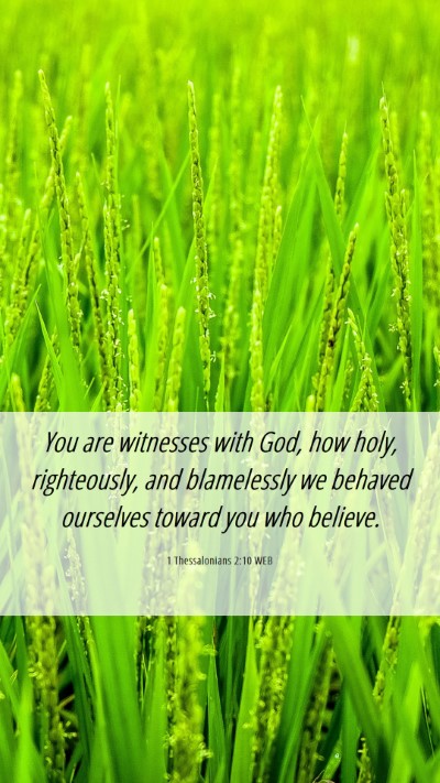 Picture 06 - 1 Thessalonians 2:10 WEB Mobile Phone Wallpaper - You are witnesses with God, how holy, - Mobile Bible Verse Wallpaper