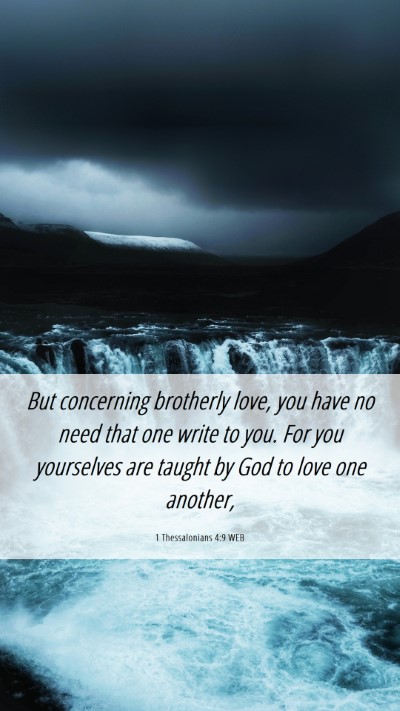 Picture 06 - 1 Thessalonians 4:9 WEB Mobile Phone Wallpaper - But concerning brotherly love, you have no need - Mobile Bible Verse Wallpaper