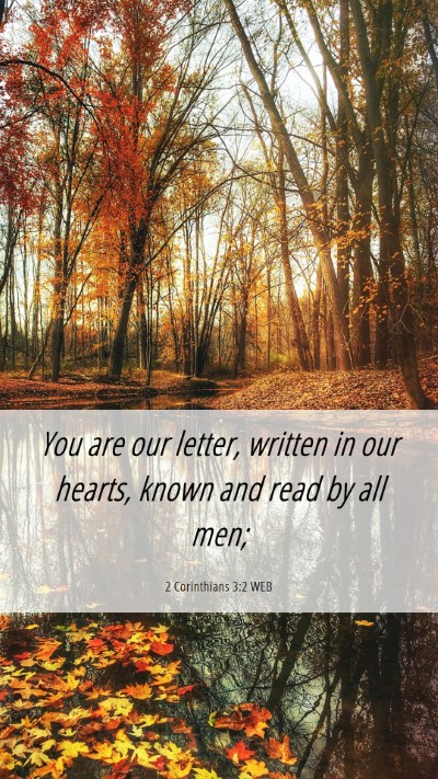Picture 06 - 2 Corinthians 3:2 WEB Mobile Phone Wallpaper - You are our letter, written in our hearts, known - Mobile Bible Verse Wallpaper