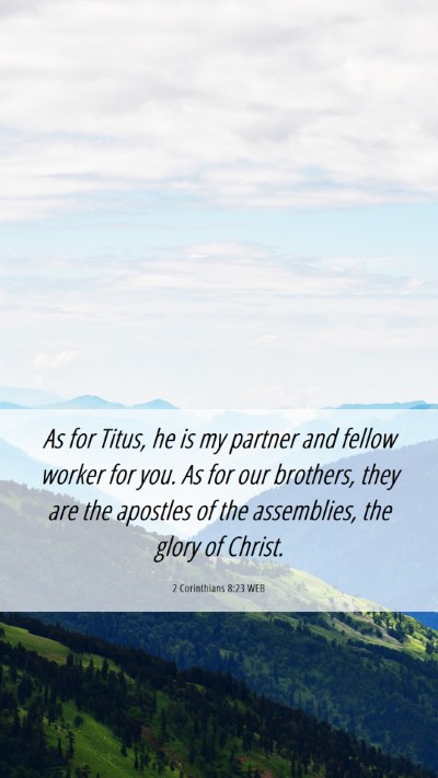 Picture 06 - 2 Corinthians 8:23 WEB Mobile Phone Wallpaper - As for Titus, he is my partner and fellow worker - Mobile Bible Verse Wallpaper