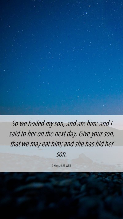 Picture 06 - 2 Kings 6:29 WEB Mobile Phone Wallpaper - So we boiled my son, and ate him: and I said to - Mobile Bible Verse Wallpaper