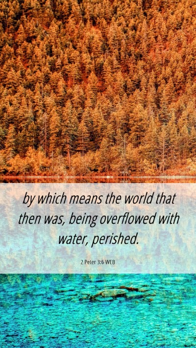 Picture 06 - 2 Peter 3:6 WEB Mobile Phone Wallpaper - by which means the world that then was, being - Mobile Bible Verse Wallpaper