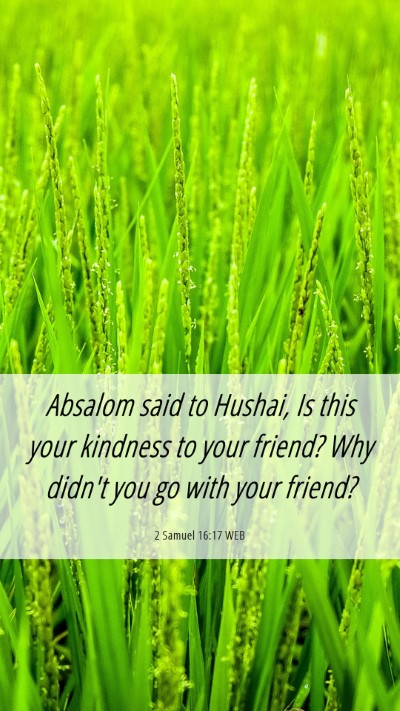 Picture 06 - 2 Samuel 16:17 WEB Mobile Phone Wallpaper - Absalom said to Hushai, Is this your kindness to - Mobile Bible Verse Wallpaper