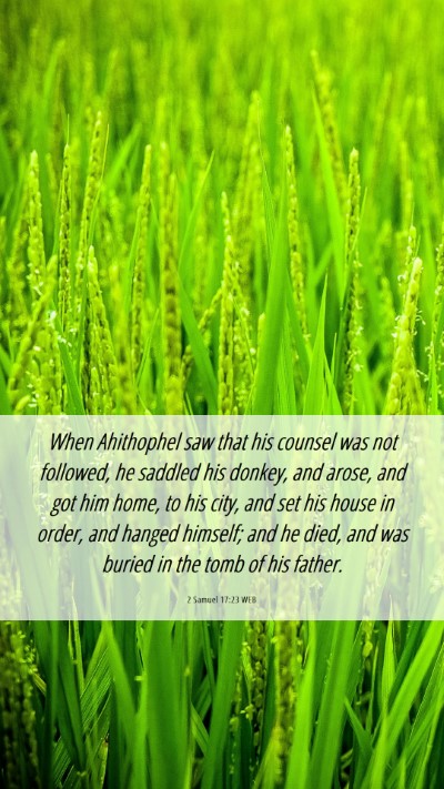 Picture 06 - 2 Samuel 17:23 WEB Mobile Phone Wallpaper - When Ahithophel saw that his counsel was not - Mobile Bible Verse Wallpaper