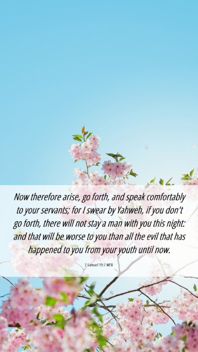 Picture 06 - 2 Samuel 19:7 WEB Mobile Phone Wallpaper - Now therefore arise, go forth, and speak - Mobile Bible Verse Wallpaper