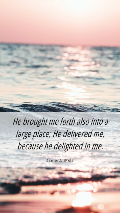 Picture 06 - 2 Samuel 22:20 WEB Mobile Phone Wallpaper - He brought me forth also into a large place; He - Mobile Bible Verse Wallpaper