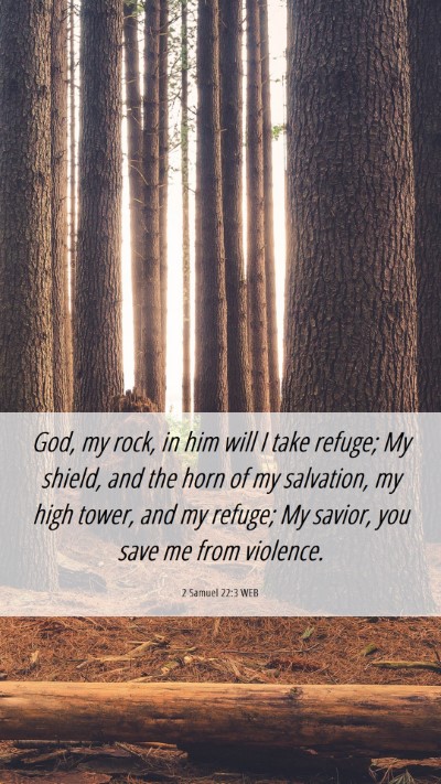 Picture 06 - 2 Samuel 22:3 WEB Mobile Phone Wallpaper - God, my rock, in him will I take refuge; My - Mobile Bible Verse Wallpaper