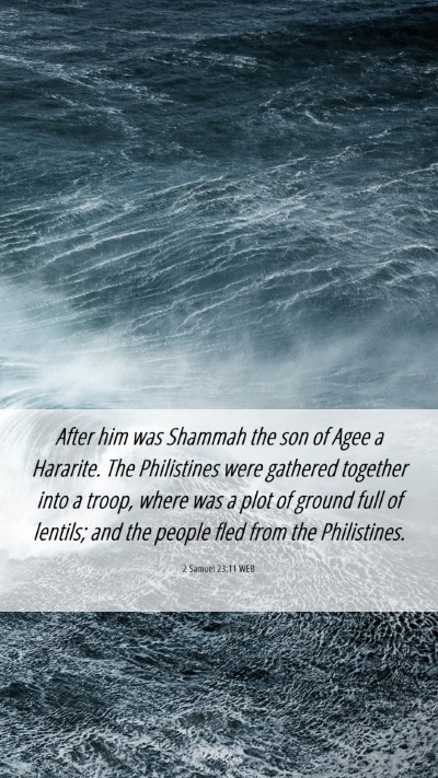 Picture 06 - 2 Samuel 23:11 WEB Mobile Phone Wallpaper - After him was Shammah the son of Agee a Hararite. - Mobile Bible Verse Wallpaper