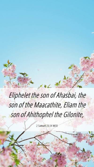 Picture 06 - 2 Samuel 23:34 WEB Mobile Phone Wallpaper - Eliphelet the son of Ahasbai, the son of the - Mobile Bible Verse Wallpaper