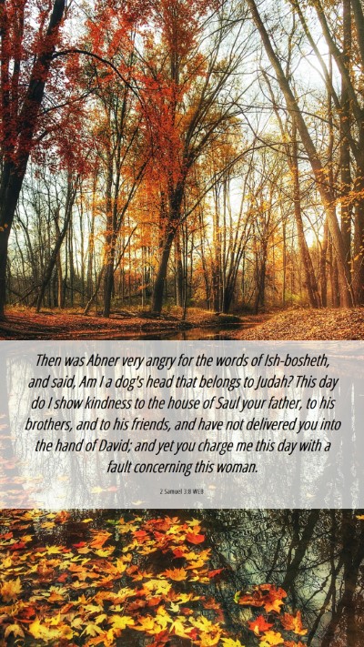 Picture 06 - 2 Samuel 3:8 WEB Mobile Phone Wallpaper - Then was Abner very angry for the words of - Mobile Bible Verse Wallpaper