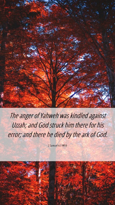 Picture 06 - 2 Samuel 6:7 WEB Mobile Phone Wallpaper - The anger of Yahweh was kindled against Uzzah; - Mobile Bible Verse Wallpaper