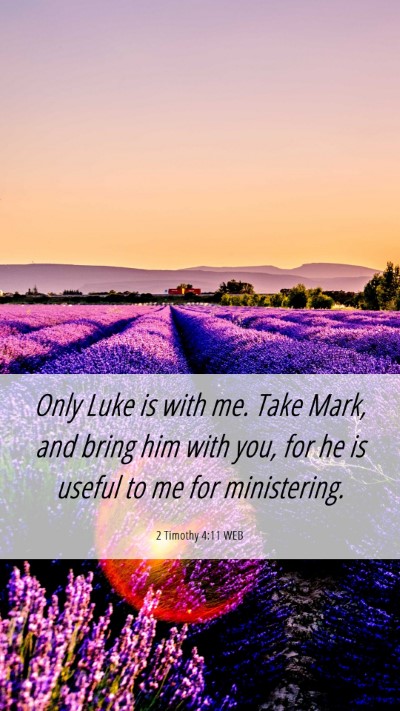 Picture 06 - 2 Timothy 4:11 WEB Mobile Phone Wallpaper - Only Luke is with me. Take Mark, and bring him - Mobile Bible Verse Wallpaper