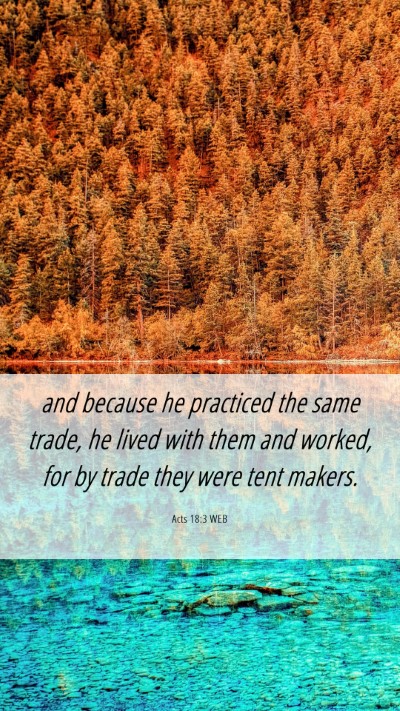 Picture 06 - Acts 18:3 WEB Mobile Phone Wallpaper - and because he practiced the same trade, he lived - Mobile Bible Verse Wallpaper