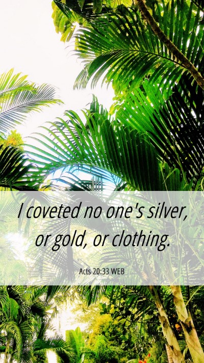 Picture 06 - Acts 20:33 WEB Mobile Phone Wallpaper - I coveted no one's silver, or gold, or - Mobile Bible Verse Wallpaper